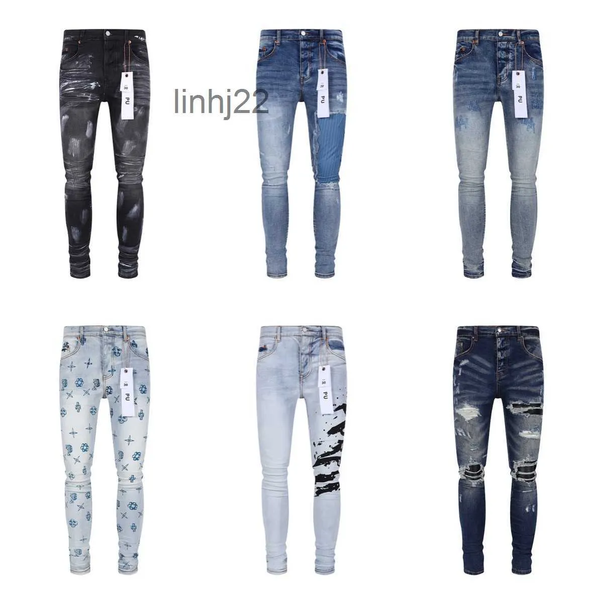 Herenjeans Paars voor Heren Designer Jeans Eindkwaliteit Geborduurd Gewatteerd Traan Trend Merk Vintage Broek Vouwen Slank Mager Fashion28-404CCB