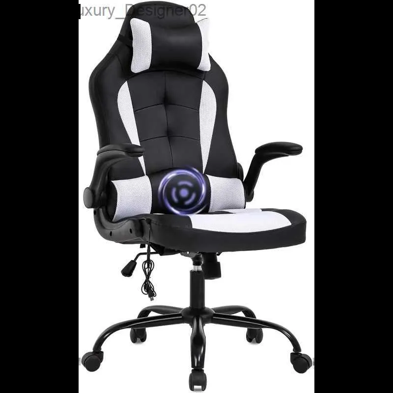 Overige meubels PC Gamingstoel Massage Bureaustoel Ergonomische Bureaustoel Racing Executive PU-leer Computer met Volwassenen Wit Q240129