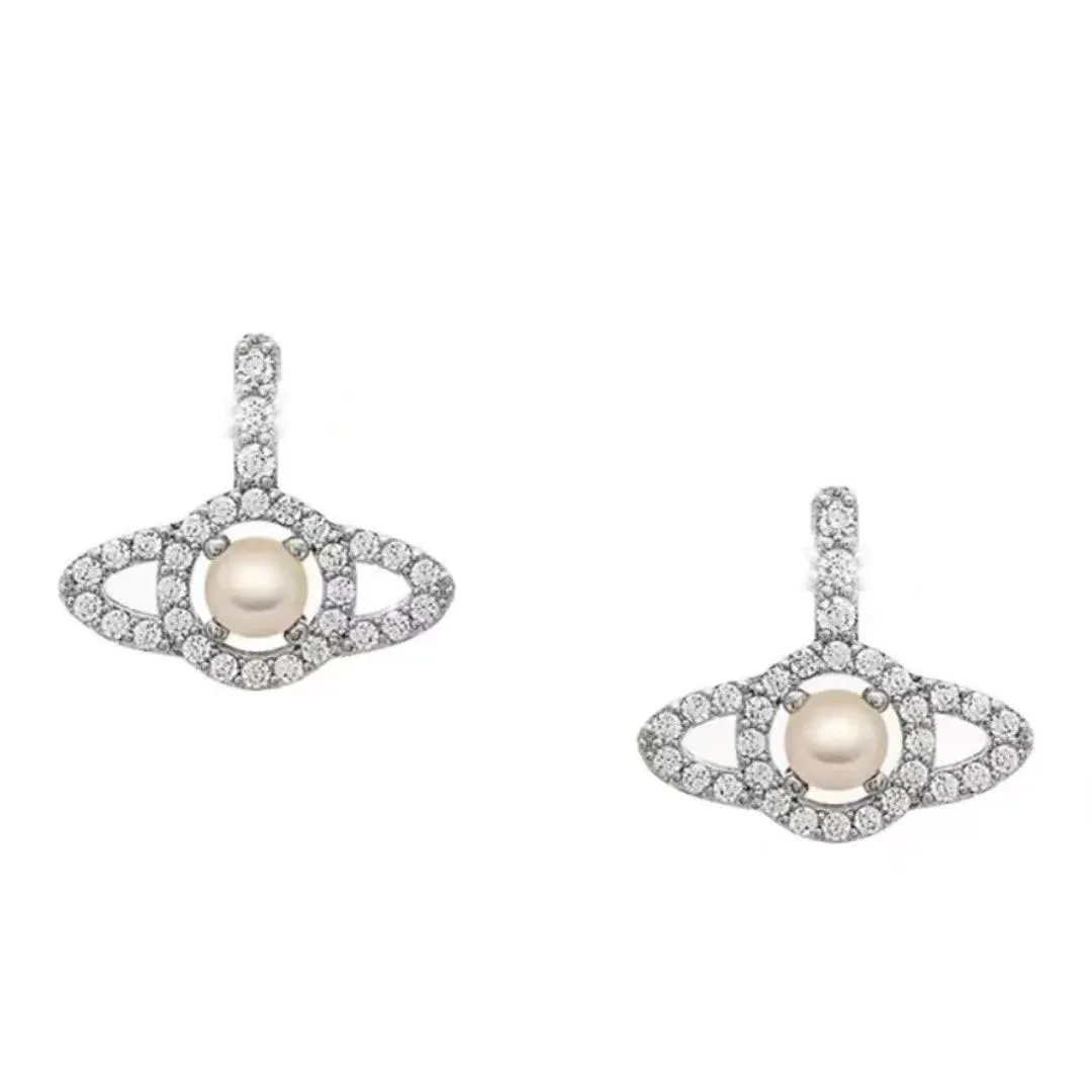 Saturn Charm luksusowy klasyczny projekt marki geometrii celebrytka okrągłe woda diamentowe kolczyki weselne biżuteria