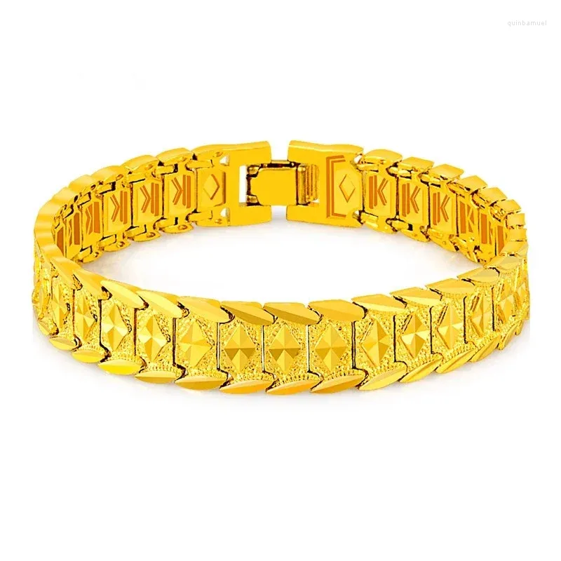 Charme Pulseiras SAIYE 24K Pulseira de Ouro Chapeamento Coreano 20CM Masculino Hip Hop Jóias Presente