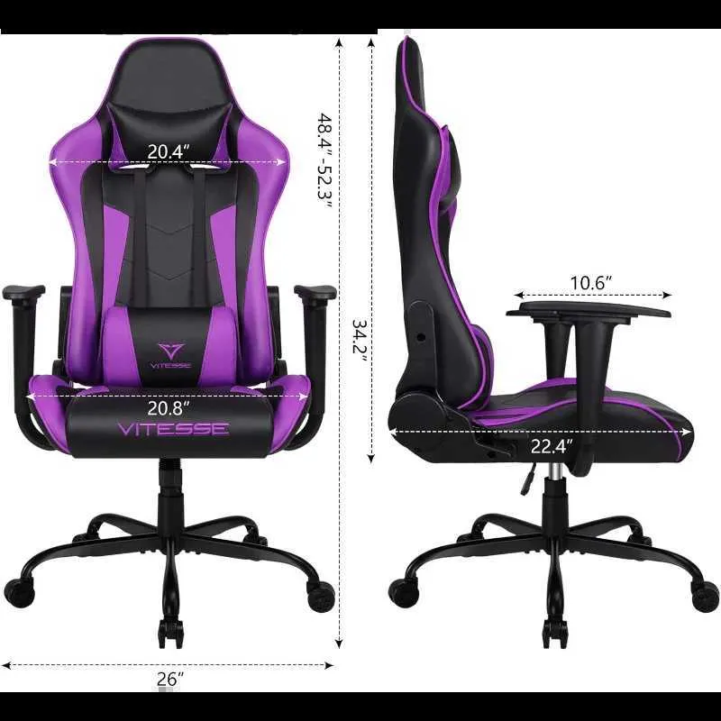 Autres meubles Generic PUKAMI Gaming Chair High Back for Teens Ergonomique Racing Computer Desk Gamer Hauteur réglable (Violet) 48 * 26 * 22 pouces Q240129