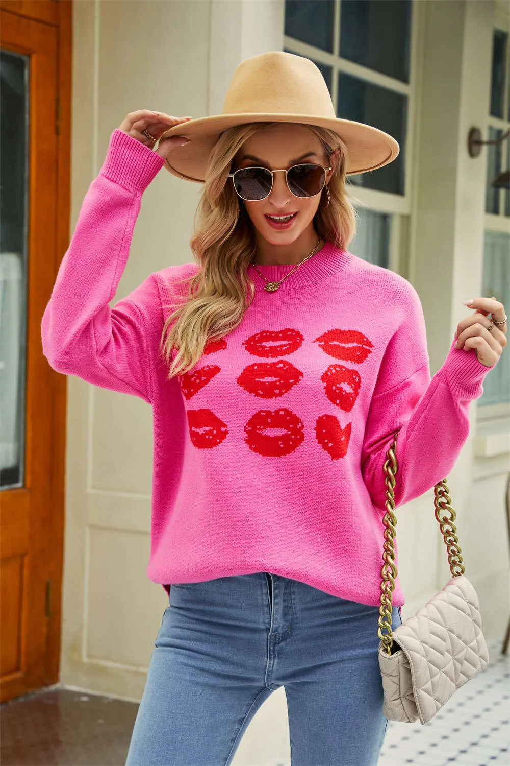 Ropa de diseñador para mujer Otoño/Invierno Ropa de mujer Nuevo Día de San Valentín Prendas de punto para mujer Suéteres Love Lip para mujer Cárdigans de moda para mujer SweaterAMCV