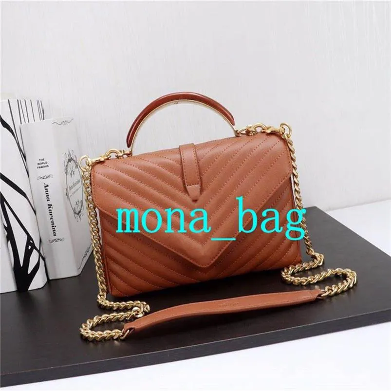 Bolsos de hombro para mujer de color caramelo a la moda, bolso clásico con cadena dorada, bolsos de mensajero para mujer, tamaño 24cm3464