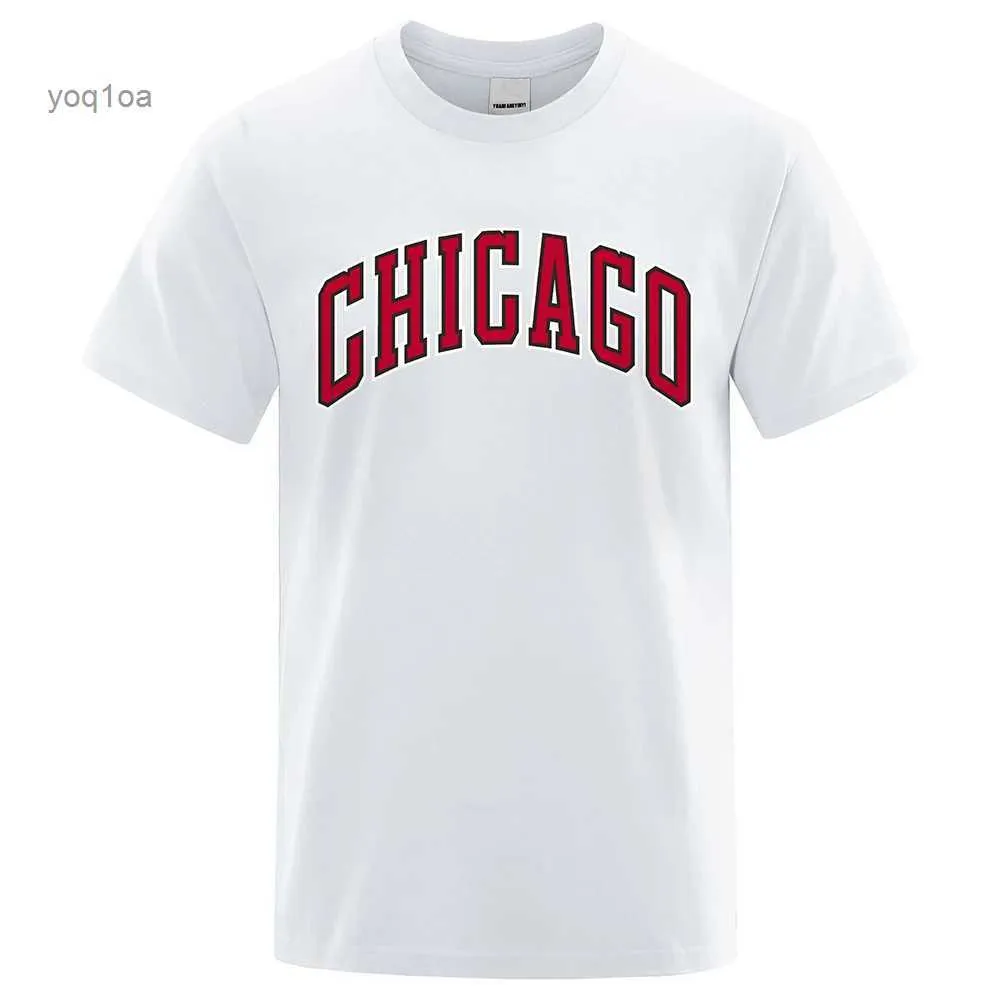 Мужские футболки США Город Чикаго Улица Мужские футболки с принтом букв Летние свободные негабаритные футболки с короткими рукавами Хлопковые дышащие футболки Топы в стиле хип-хоп