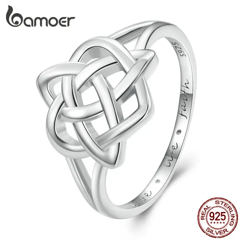 Anneaux Bamoer 925 STERLING Silver Celtic Knot Dinger Ring Fomen Femme Birthday's Saint's Day Gift Platinum plaqué Fine bijoux SCR908