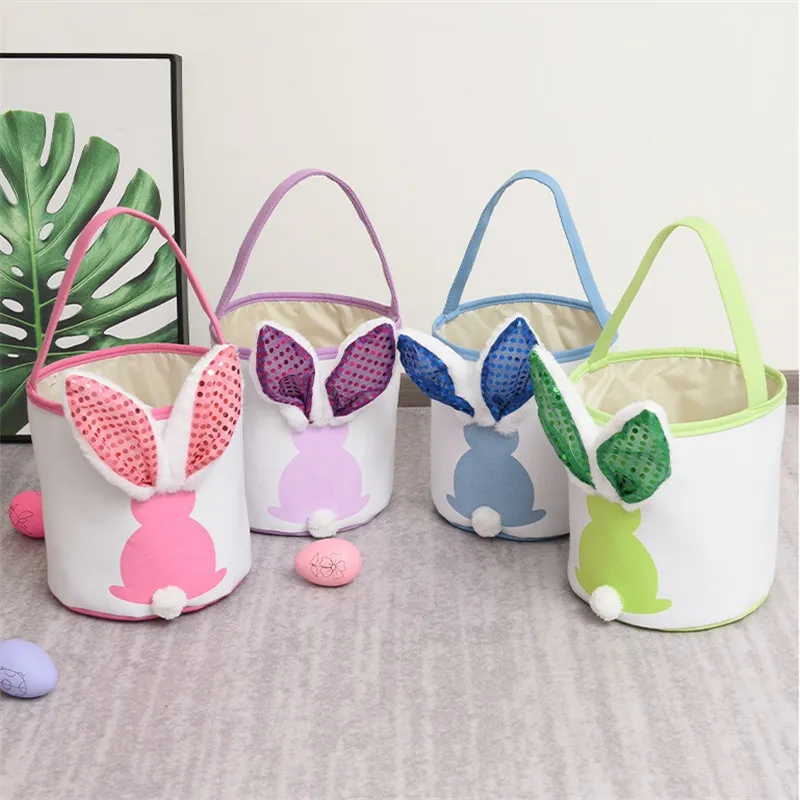 Bomboniera Uovo di Pasqua Cestino portatile Borsa per bambini Coniglio Secchio per uova di Pasqua Orecchie da coniglio Regalo di caramelle Borsa tote via mare T9I002568