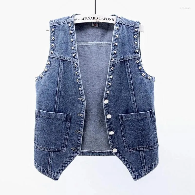 Gilets pour femmes Denim gilet veste mode gilet sans manches printemps automne Rivet Jean manteau femmes vêtements d'extérieur courts