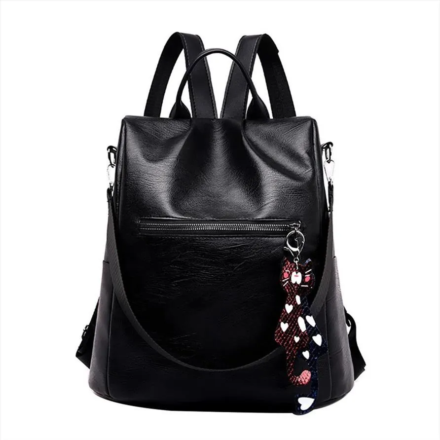 Kvinnlig ryggsäck Leath Color Matching School Bag Wild Fashion Leisure Travel Bag Studentväska Kvinnor Ryggsäck L10262B