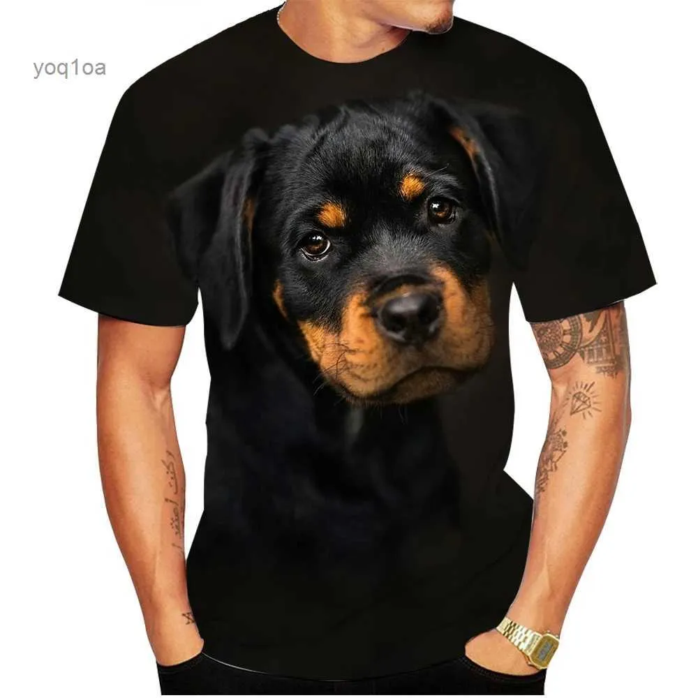 T-shirts pour hommes 2022 Nouveau design mignon chien de compagnie Rottweiler 3D T-shirt imprimé drôle élégant hommes et femmes décontracté manches courtes