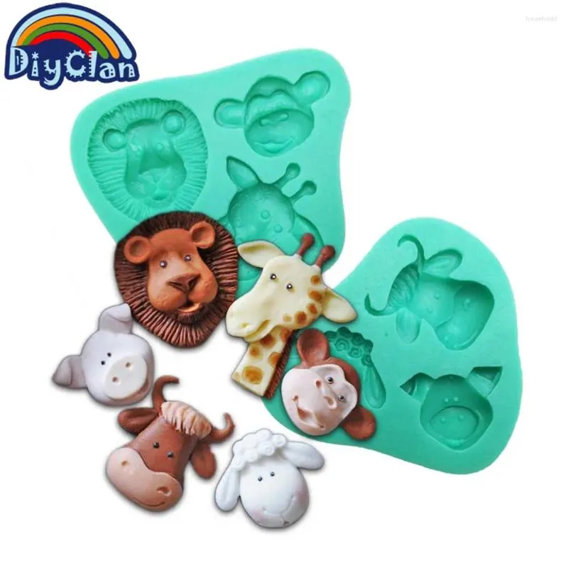 Moldes de cozimento Animais Sugarcraft Molde de Silicone para Decoração de Bolo Vaca Ovelha Porco Cabeça Fondant Cupcake Form Lion Chocolate Polymer Clay Mold