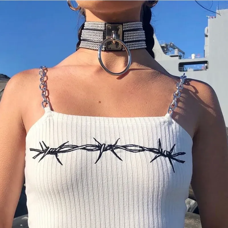 Halsband handgjorda punk gotisk läderkrage med o ring choker bling crystal tung halsband
