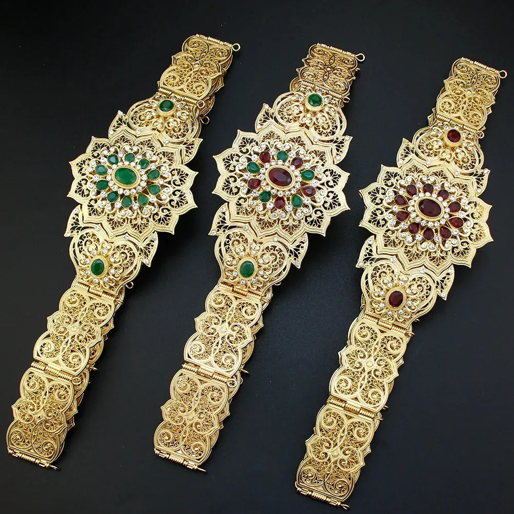 Ceinture caftan marocaine en cristal Chic, chaîne de taille ronde à fleurs pour femmes, bijoux de mariage de mariée algérienne, Abaya Dess, 240118