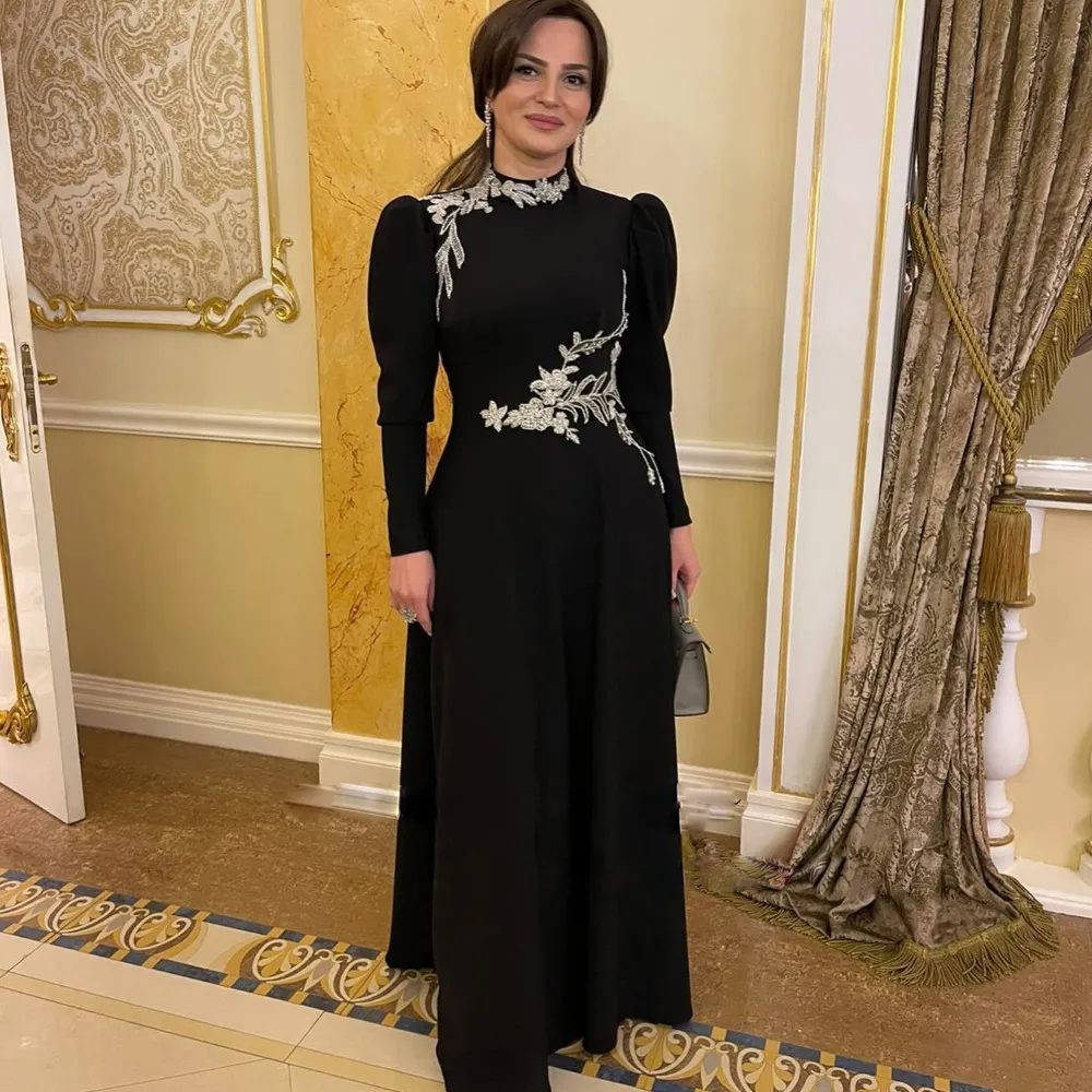 star black dress High Neck Split Black Long Sleeves Prom Dress With Star PSK067 US0 / Custom Color main image 0