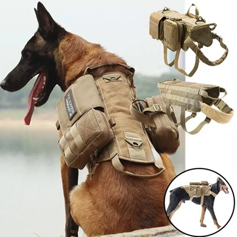 Carrier Tactical no pull dog harness k9 vest adjustable dog leash molle medical bag training hunting pet harness small medium large dogs