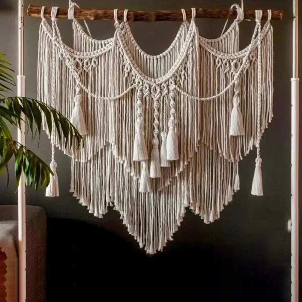 部屋のベッドサイドの壁のための手織りのペンダントタッセルタペストリーボーホー装飾結婚式の背景装飾マクラメタペストリー240125