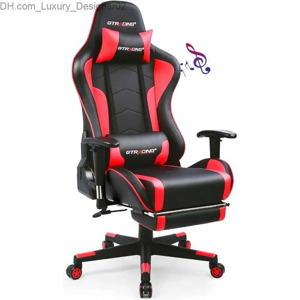 Outros móveis GTRACING Cadeira de jogos Apoio para os pés Alto-falantes Cadeira de videogame Bluetooth Música Heavy Duty Ergonômico Computador Cadeira de mesa de escritório Vermelho Q240129