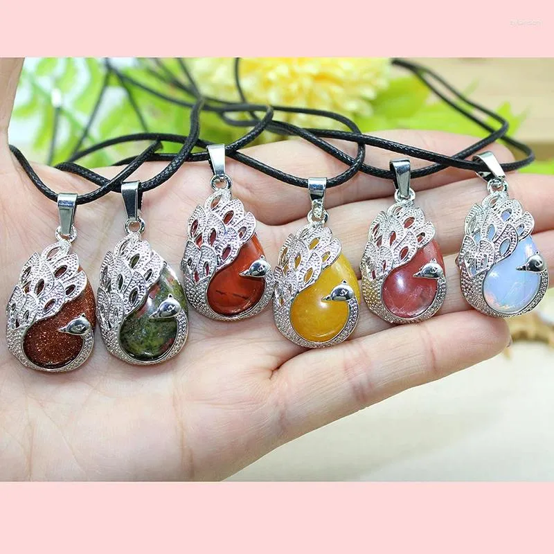 Pendant Necklaces 1pcs Water Drop Natural Stone Peacock Necklace Quartz Crystal Opal Tiger Eye For Women Men Jewelry Gift