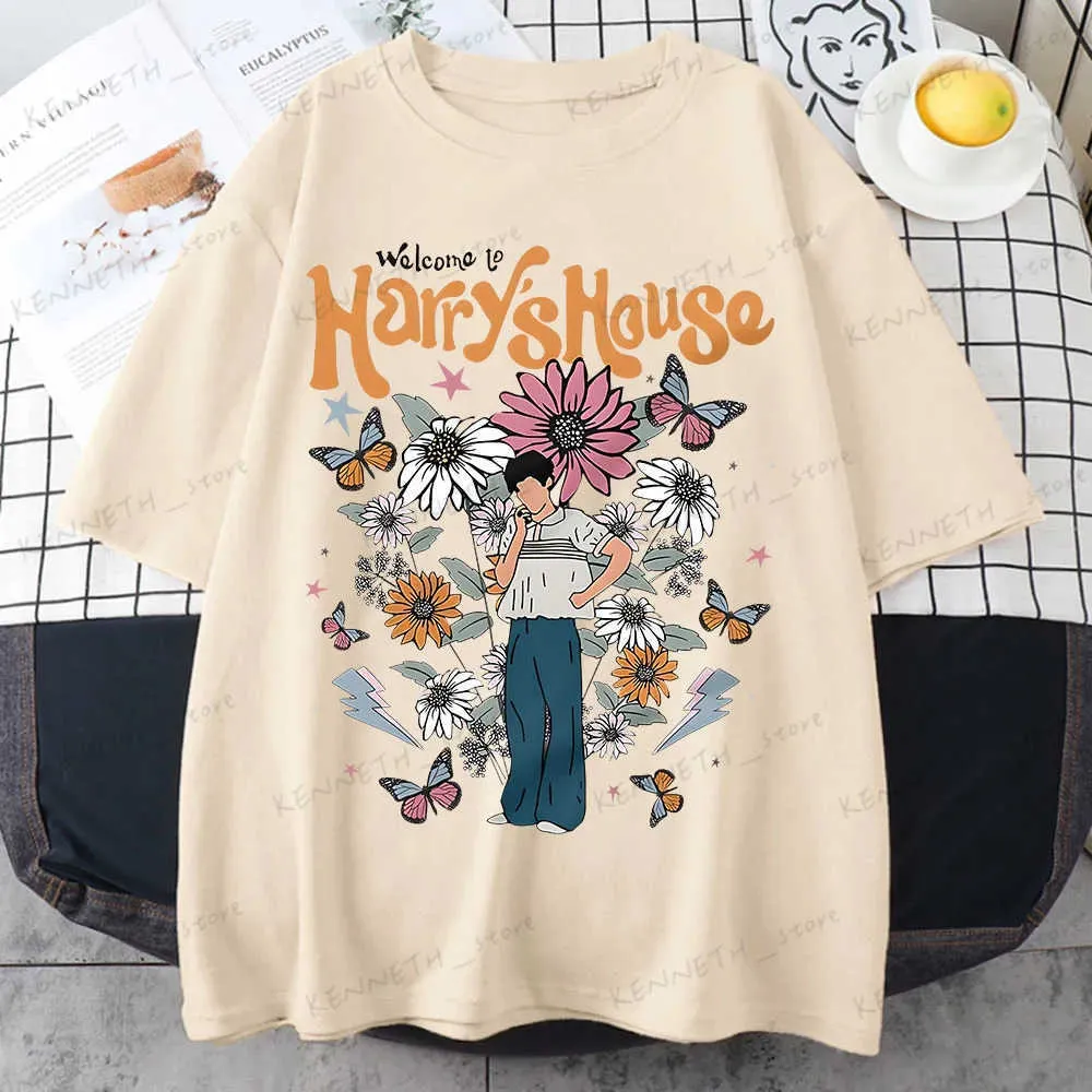 Camiseta feminina Harrys House Mulheres Camisetas Algodão Verão Manga Gráfico Manga Curta Tee Suave Originalidade Fatia de Vida Individualização T240129