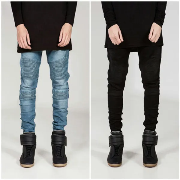 Mode motorbroek Hot Sale geplooide slim fit skinny elastische jeans