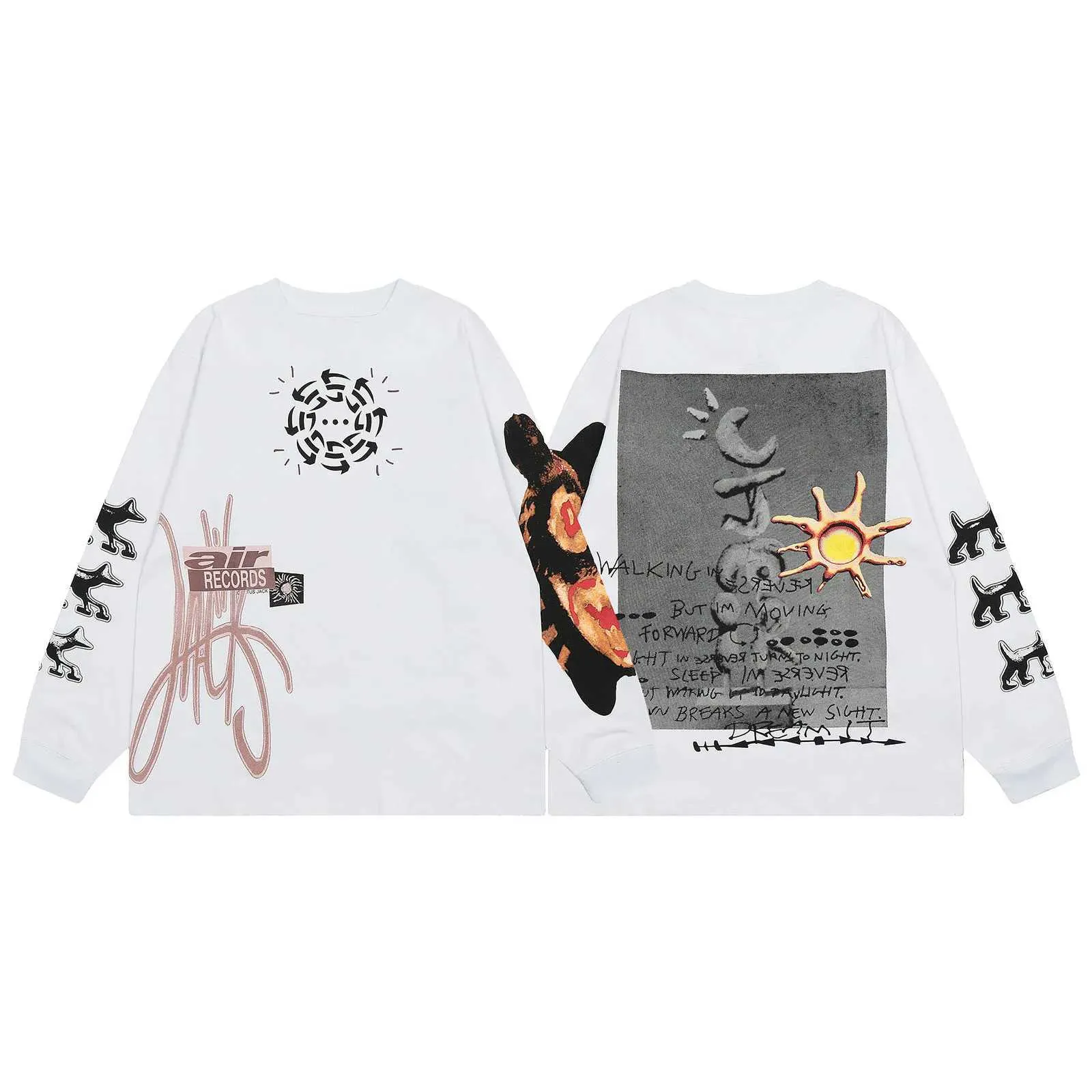 Herrtröjor tröjor y2k streetwear graffiti långärmad bomullstshirts för män och kvinnor besättning nacke ropa hombre baggy tshirts överdimensionerade topp tees j240126