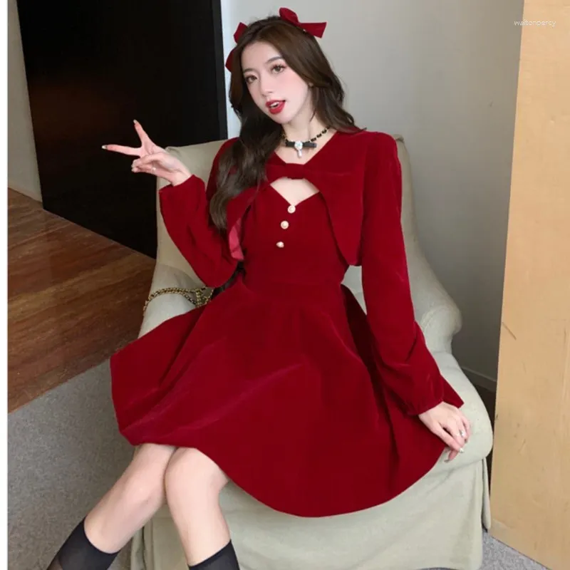 red and gold casual dress JBXKXYW Dress For Women Women'S Spring Round Neck Long Sleeved Sequin Gold Velvet Loose Casual Dress Womens Dresses (Red,S)