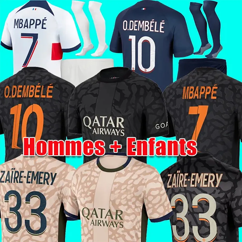 23/24 Maillot Mbappe Soccer Jerseys Kids Kit ES 2023 2024 Paris Home Away Third Football Shirts Hakimi Vitinha Kolo Muani O.Dembele G.Ramos Ugarte Men Player