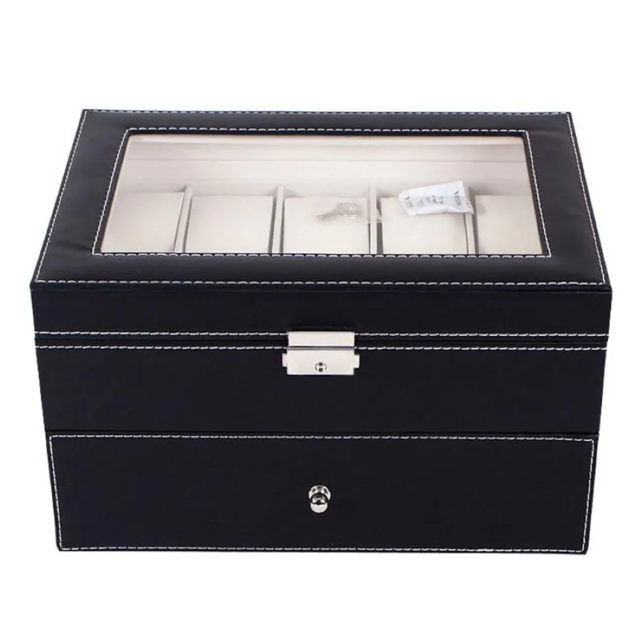 Boîte de montre en cuir PU à 20 grilles, support professionnel, organisateur pour horloge, montres, boîtes de rangement de bijoux, étui Display2301