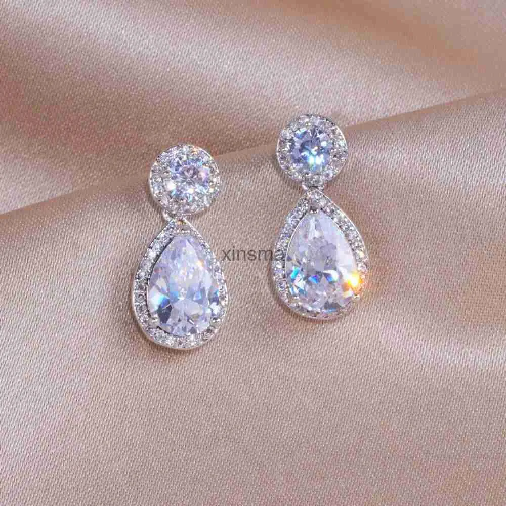 Stud Classic Sliver Color Water Drop Shaped Cubic Zirconia Crystal Earrings for Women Romantic Wedding Jewelry for Brides Bridesmaid YQ240129