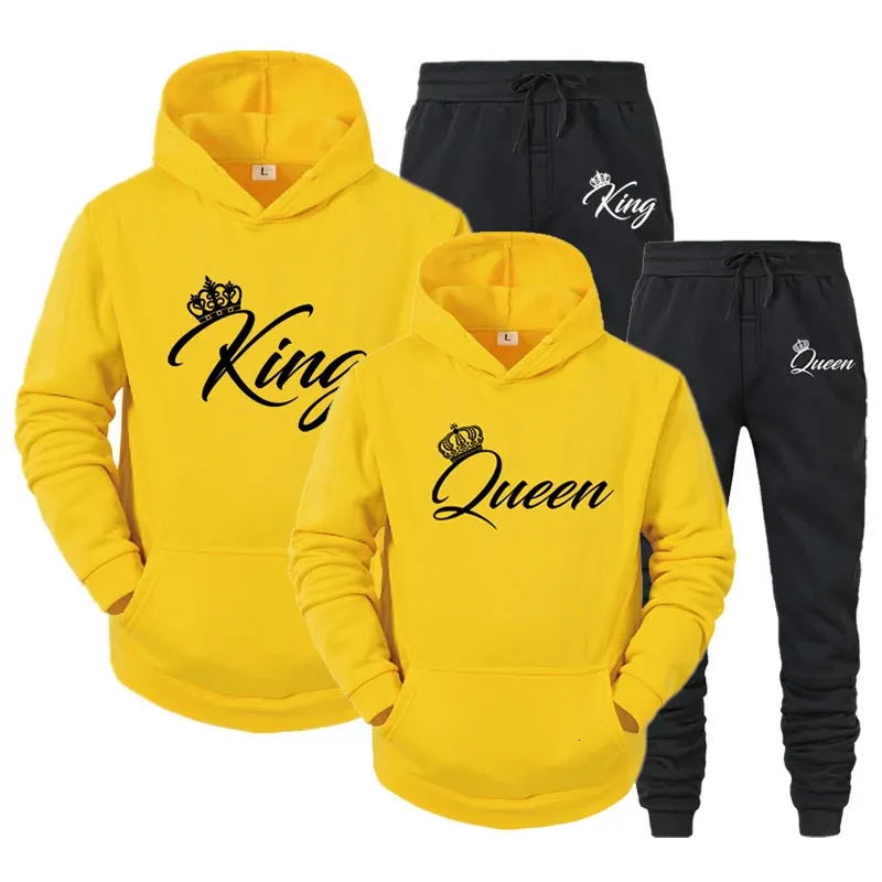 Tryckta långärmade hoodies set tryckt drottning King Lover Par Sweatshirt Plus Size Hoodies Trend Couple Tracksuit S-4XL 240124