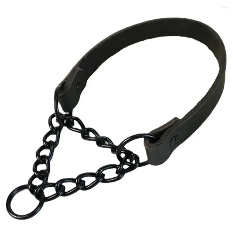 Dog Collars Heavy Duty Genuine Leather Collar With Martingale Metal Chain No Pull Training For Dogs