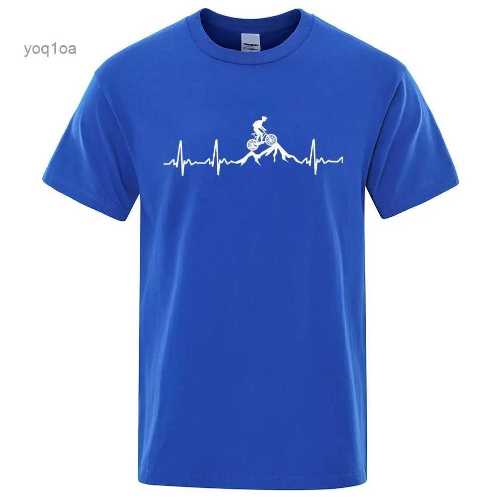 Мужские футболки Mountain Bike Heartbeat Забавные Mtb Dirt Bike Мужская футболка Хип-хоп Повседневные топы Летняя уличная футболка Негабаритный хлопок с коротким рукавом