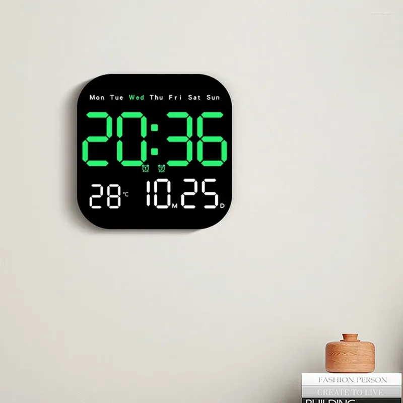 Wall Clocks Digital Temperature Date Week Dispaly Electronic Table Clock 12/24H Wall-mounted LED Alarm Remote Control