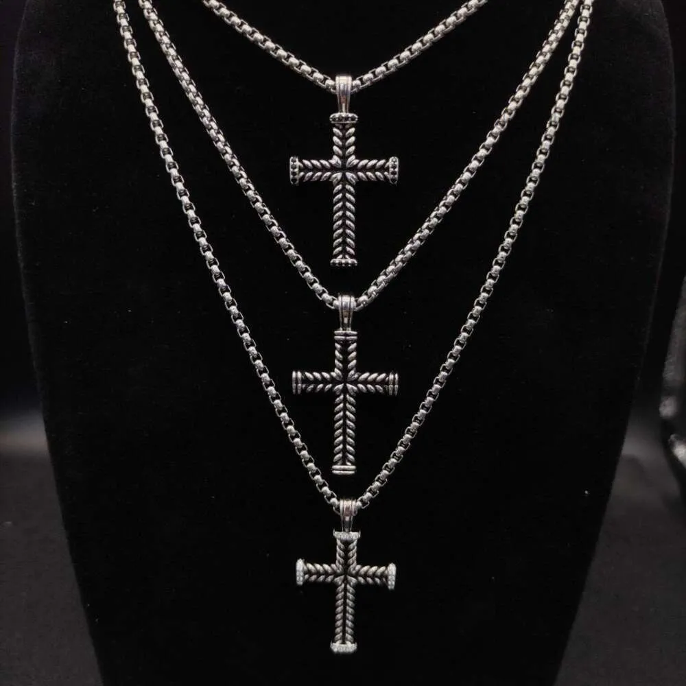 free shipping Designer dy luxury Jewelry David Yuman Necklace Double Button Cross Necklace with Three Chains 3mm Thick 50+5cm Long or 60+5cm Long