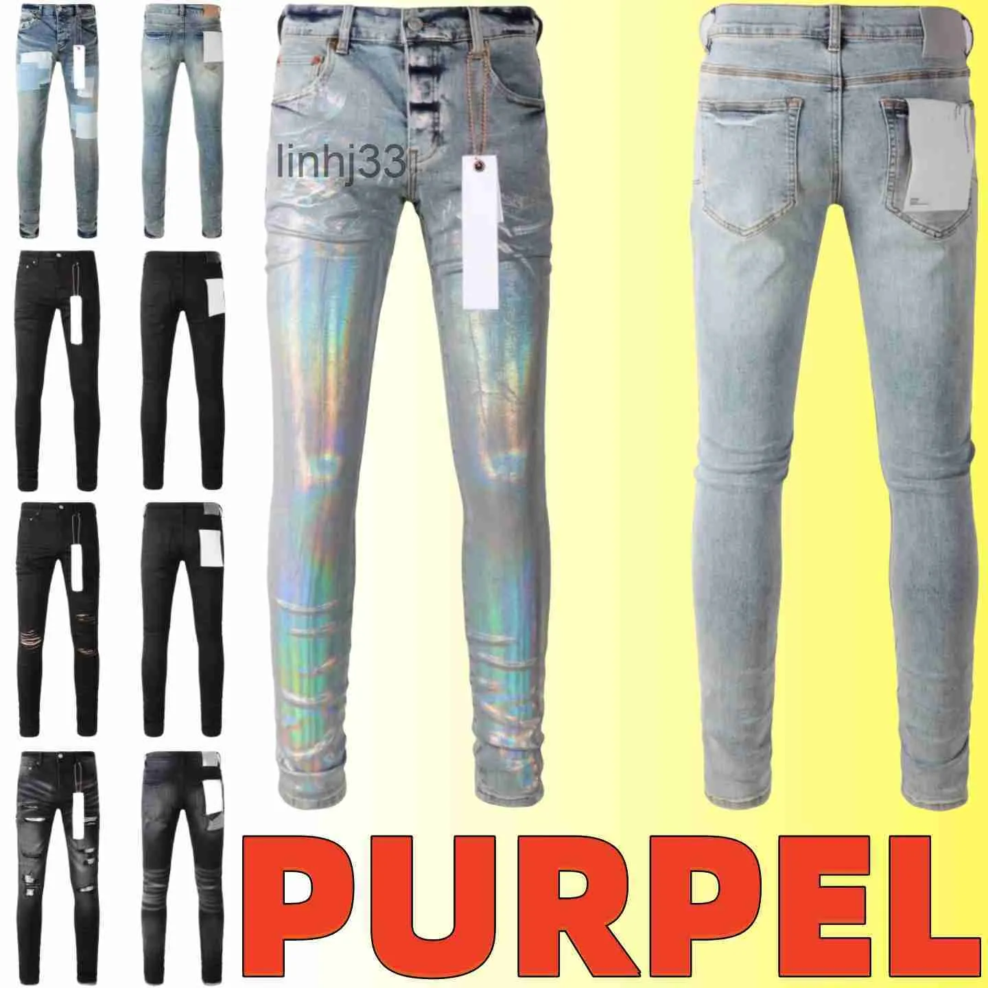 Jeans pour hommes Purple Jeans Designer Hommes Hommes Genou Skinny Taille Droite 28-40 Moto Trendy Long Trou High Street Denim Gros Pièces 10% OffT0ZD