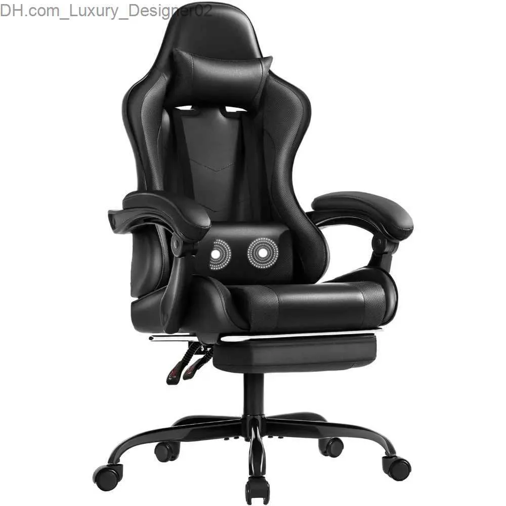 Other Furniture Black Gaming Chair Video Racing Seat Height Adjustable With 360Swivel and Headrest for Office or Bedroom Computer Armchair Desk Q240129