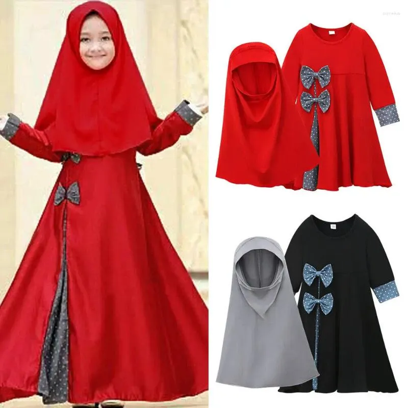 Ethnic Clothing 2 Pieces Dress Children Girls Muslim Islamic Hijab Abaya Kaftan Party Gown Ramadan Robe Kids Outfits