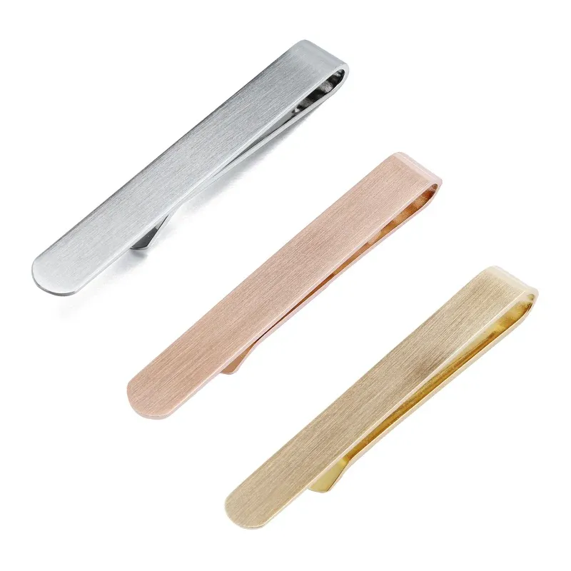 Kumbalıklar Hawson Basit Shinny Tie Bar Tie Clips Erkekler için 2 inç fırça kravat çubuğu kelepçesi gömlek kutu ile ince kravat pimi