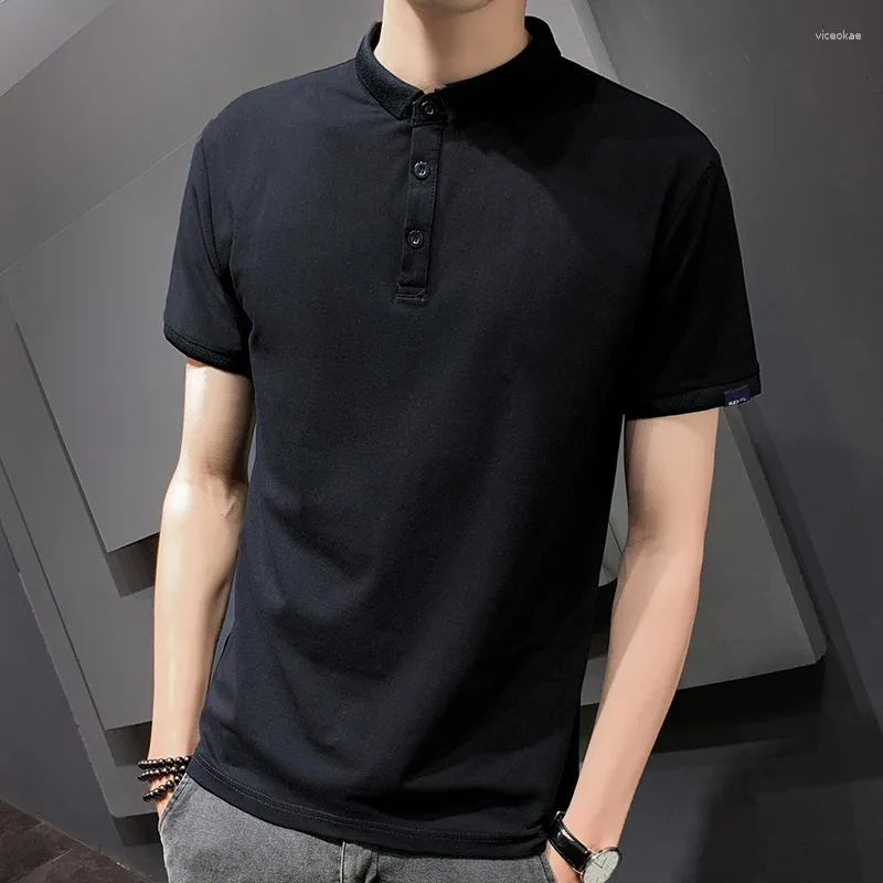 2024年の夏のカジュアルソフトTシャツラペルショートスリーブファッションメンズビジネスソリッドシャツの男子ポロスメンズ衣料品ブランドポロシャツ