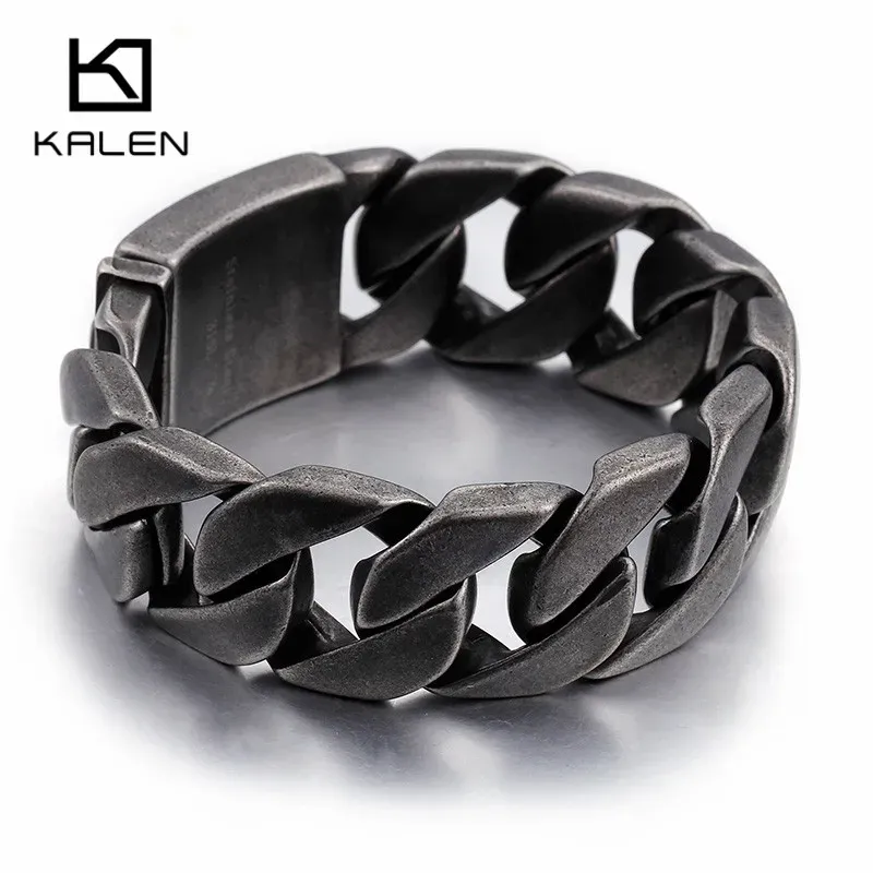 Pulseiras Kalen Matte Bike Chain Pulseiras Homens 25mm Largura Chunky Pesado Aço Inoxidável Escovado Link Chain Pulseira Masculino Jóias