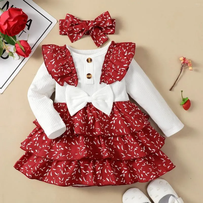 Robes de fille 1er Noël bébé robe enfant en bas âge à manches longues 1 an épissage maille une ligne automne infantile mignon