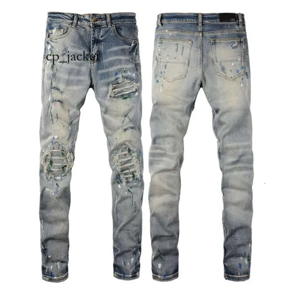 Herenjeans Amirs Heren Luxe Designer Denim Gaten Broek Mode Paarse Merk Jeans Biker Broek Herenkleding Heren Dames Broek Jeans Topkwaliteit Kusbi Jeans 1562