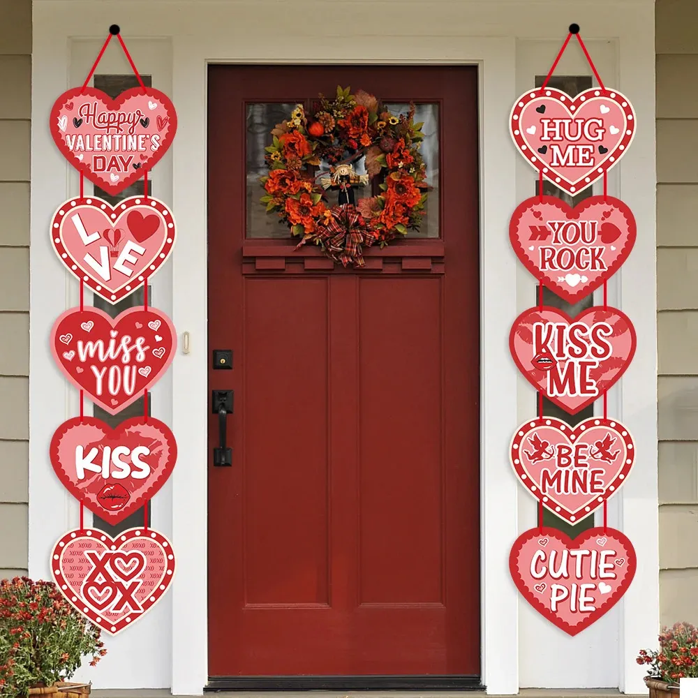 1 paire de portes d'amour sur le thème de la saint-valentin suspendues, bannières de décoration pour fête de la saint-valentin, 240129