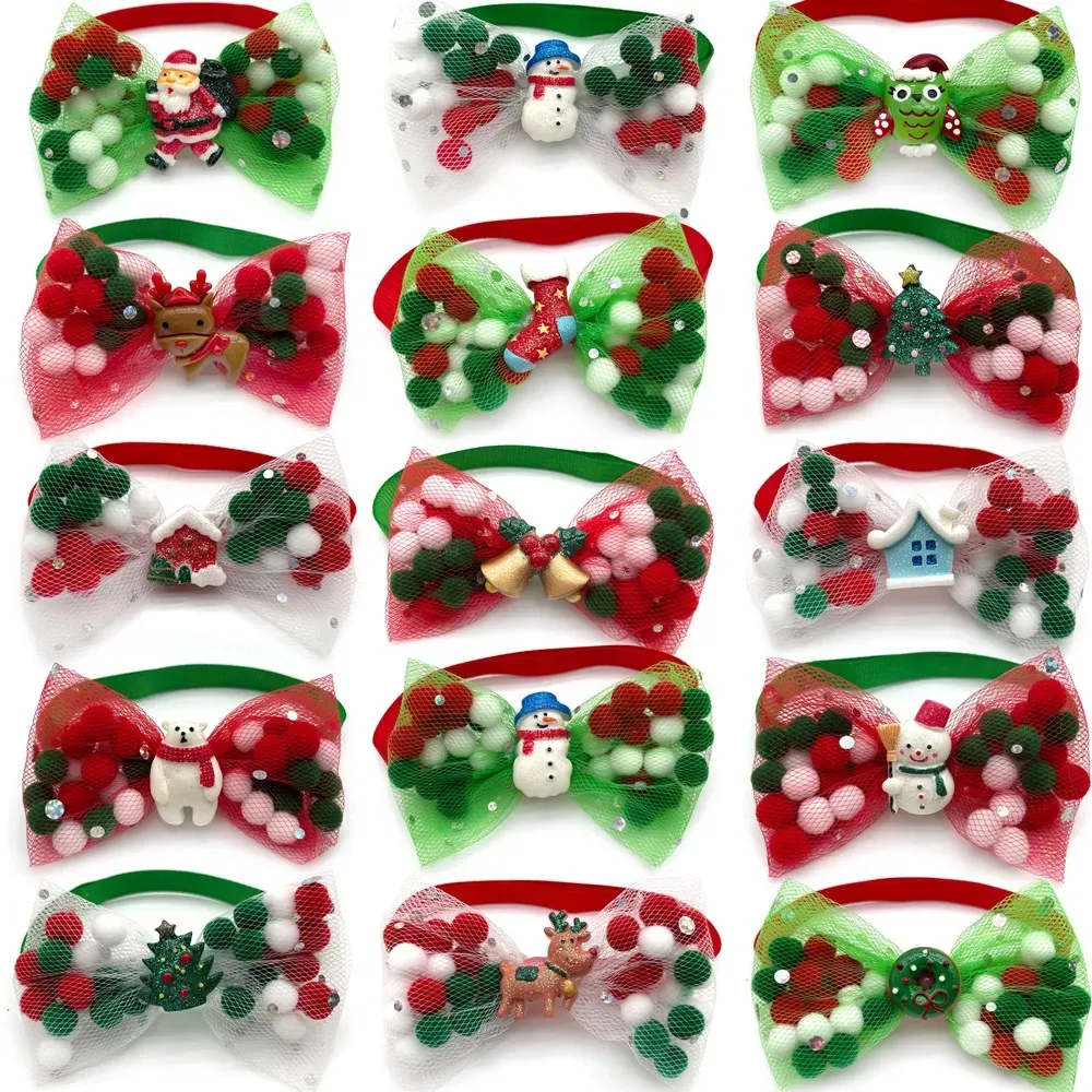 Accessori Prodotto natalizio per cani di piccola taglia Cane da compagnia Gatto Natale Palla di pelo Papillon Cucciolo Cravatta Collare Stile filato Forniture per toelettatura del cane Accessori