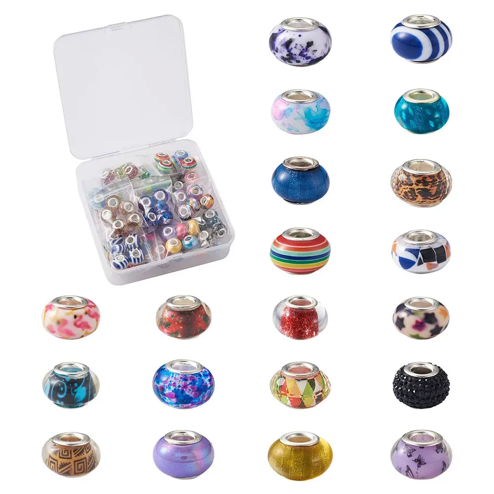 Bracelet 1 boîte à facettes en résine acrylique, perles européennes, connecteurs de perles d'espacement à grand trou pour bricolage, colliers, bracelets, fabrication de bijoux, décor