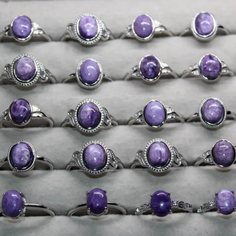 Anelli 3 anelli 5 anelli circa 7 * 9 mm AKAC anello charoite naturale anello da donna in pietra naturale anello regolabile