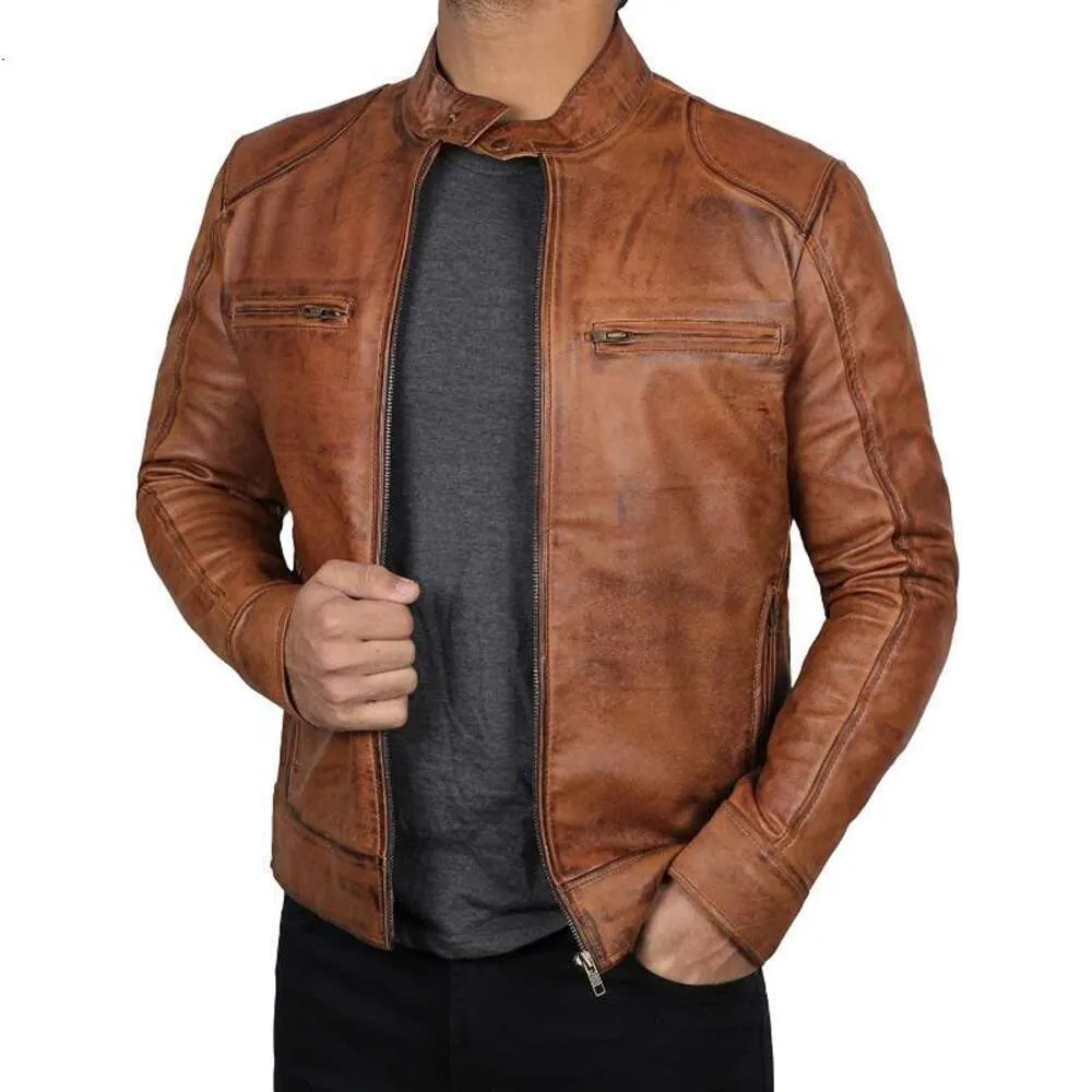 Automne Et Hiver Gentleman D'affaires Cardigan Décoration De Poche Veste En Cuir PU En Détresse Moto Moto Veste De Moto Veste Veste