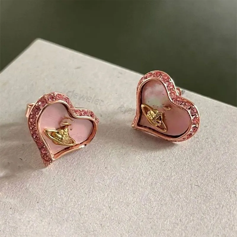 2024 سحر الأزرار أقراط Nectarine Heart Stud 925 Silver Needle Retro Saturn Arrings Jewellery Bijoux Cjewelers