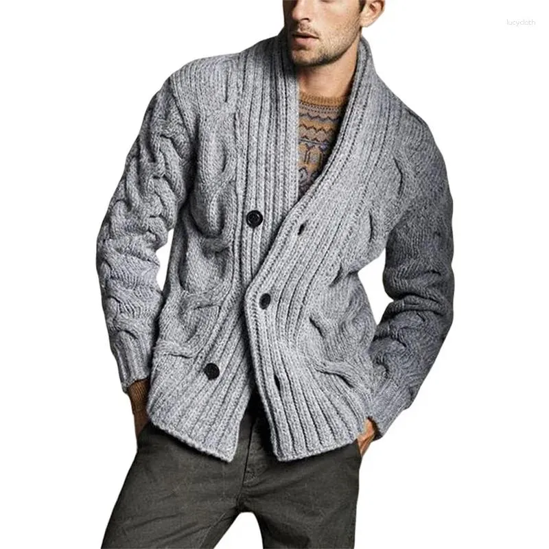 Suéter Masculino Suéter Cardigan Outono E Inverno Cor Sólida De Malha Moda Casual Tamanho Grande