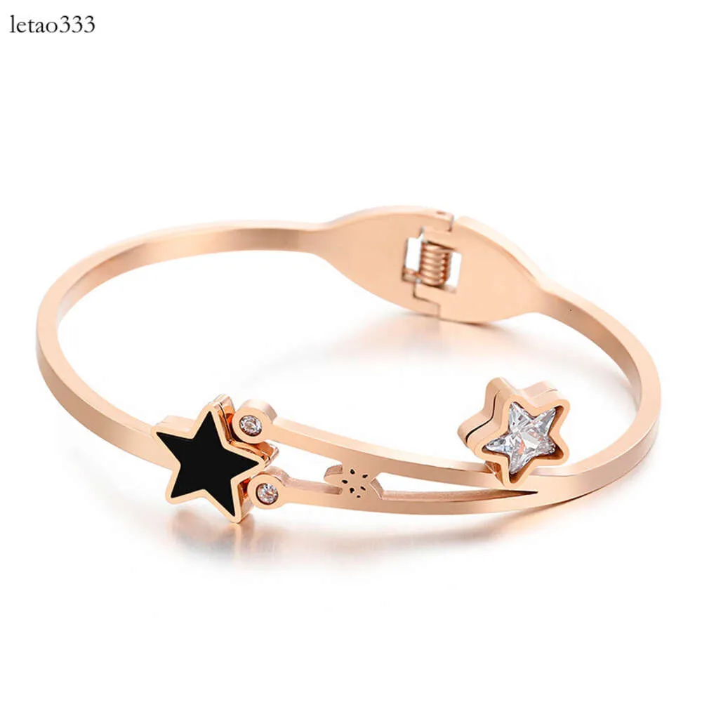Japonês e coreano personalizado novo titânio aço feminino cinco pontas estrela conjunto diamante aberto pulseira moda jóias