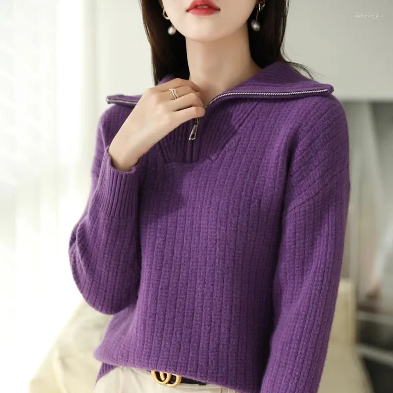 Women's Sweaters Autumn And Winter Semi-open Zipper Turtleneck Wool Sweater Pullover Loose Look Slim Knit